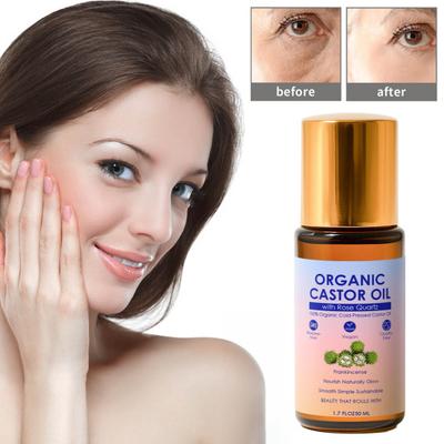 1/2/3Pcs 50ML Organic Castor Oil with Rose Quartz Roller Travel Nourishing Moisturizing 1.7 Fl Oz Pure Extra Virgin Roll-on Castor Oil