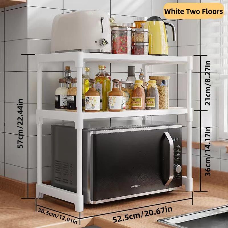 Popular Double Layer Microwave Oven Rack – Simple, Multi-Purpose Kitchen Storage with Seasoning Box Organizer