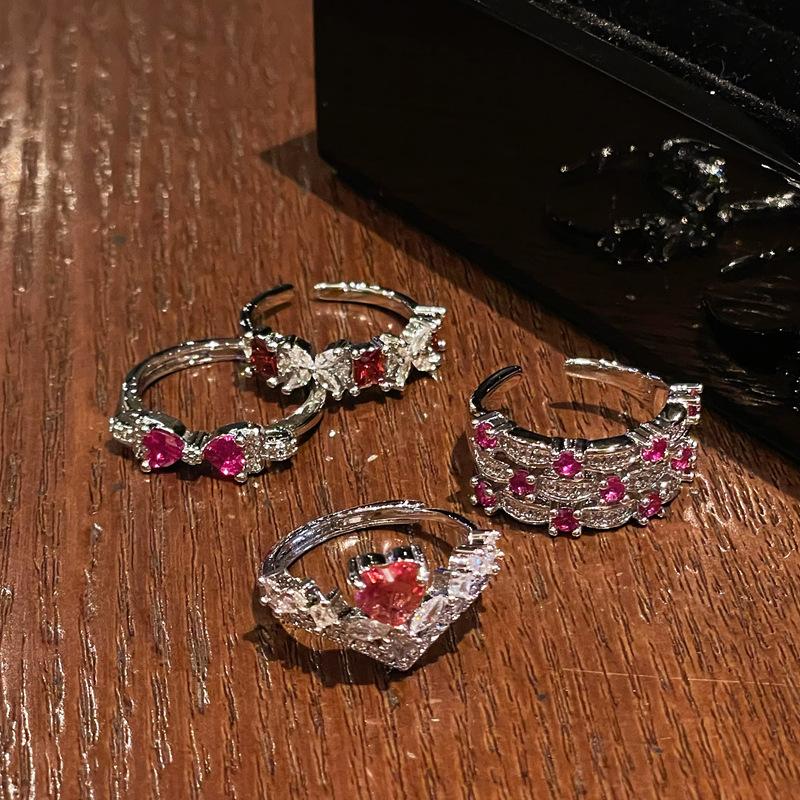 Explosiver Zirkon Rot Zir*****Stift Ring Ring Liebe Nische Leichter Luxus High-End Gefühl Exquisite Elegante Accessoires Damen
