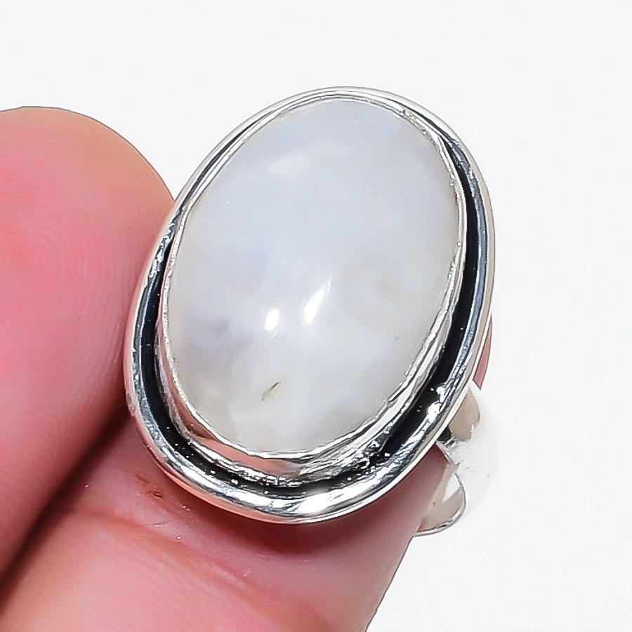 Natural Moonstone Gemstone 925 Sterling Silver Jewelry Ring Size 6.5 AR-17770