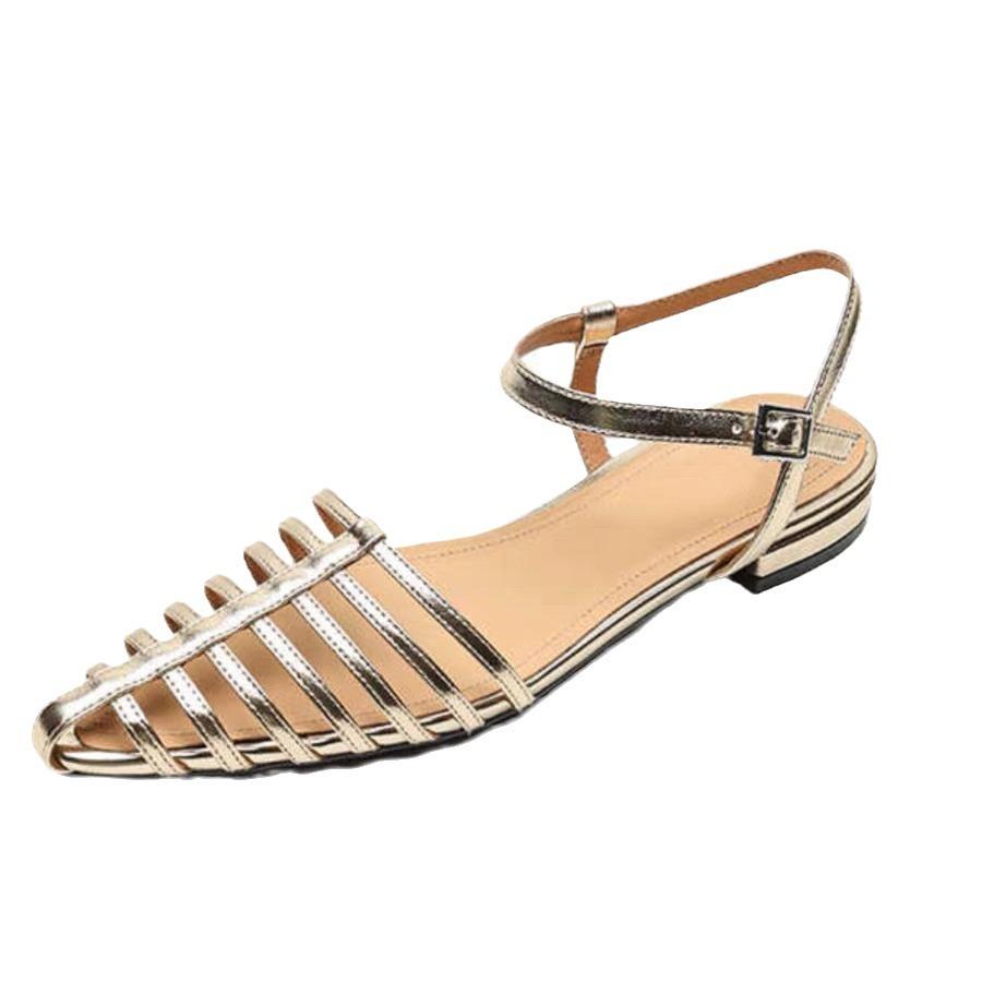 French niche bag head sandals women's summer black high-end flat-soled hollow women's shoes retro pointed Roman single shoes