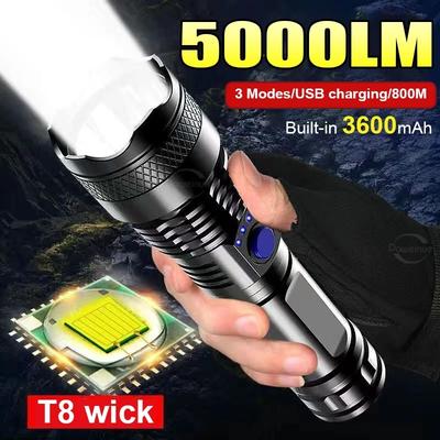 5000LM Super USB Wiederaufladbare Taschenlampe Ultra Leistungsstarke LED-Taschenlampe Zoombar Starke Lampe Wasserdicht Notfall Camping Angeln