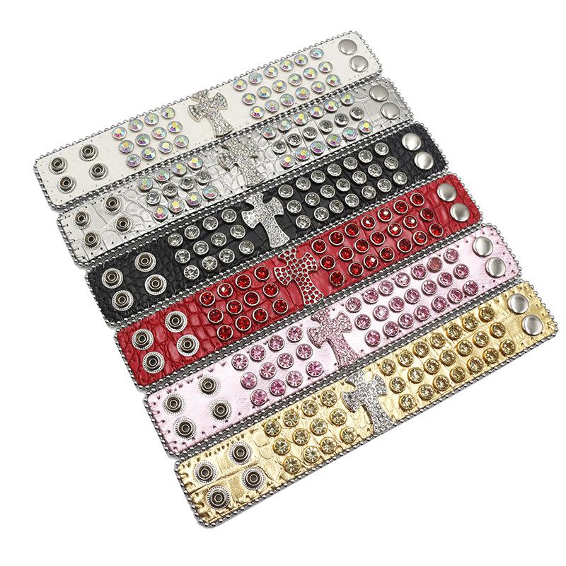 Trendy Punk Hip-hop Rhinestone Bracelet, Personalized Diamond-encrusted Colorful PU Leather Bracelet