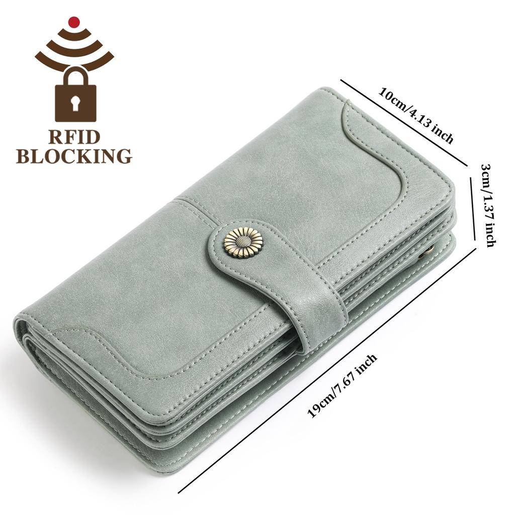 RNIEGA Women's Long Wallet, Large Capacity, Genuine Leather, Bill Compartment, Coin Purse, Card Case, Skimming Prevention, Stylish, Gift, Bifold