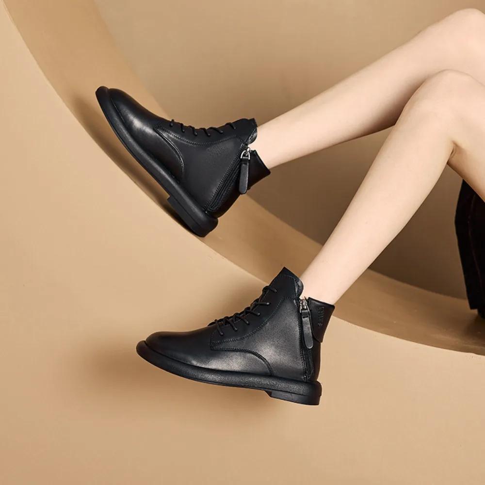 Fashion Flat Bottomed Boots for Women Autumn and Winter Washed Retro Casual Women Boots with Double-sided Zippers Womens Flats Shoes