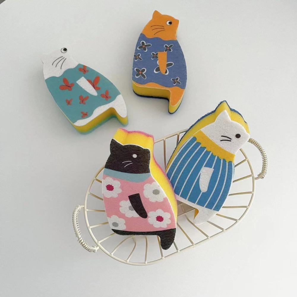 2pcs Japanese Cat Dish Sponge Delicate Sponge Dishwashing Cloth Kitchen