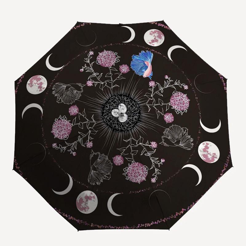 1pc Moon Phases Floral Mandala Art Print Umbrella with Plastic Handle,Suitable for All Seasons Home Travel Outdoor UmbrellaB2038