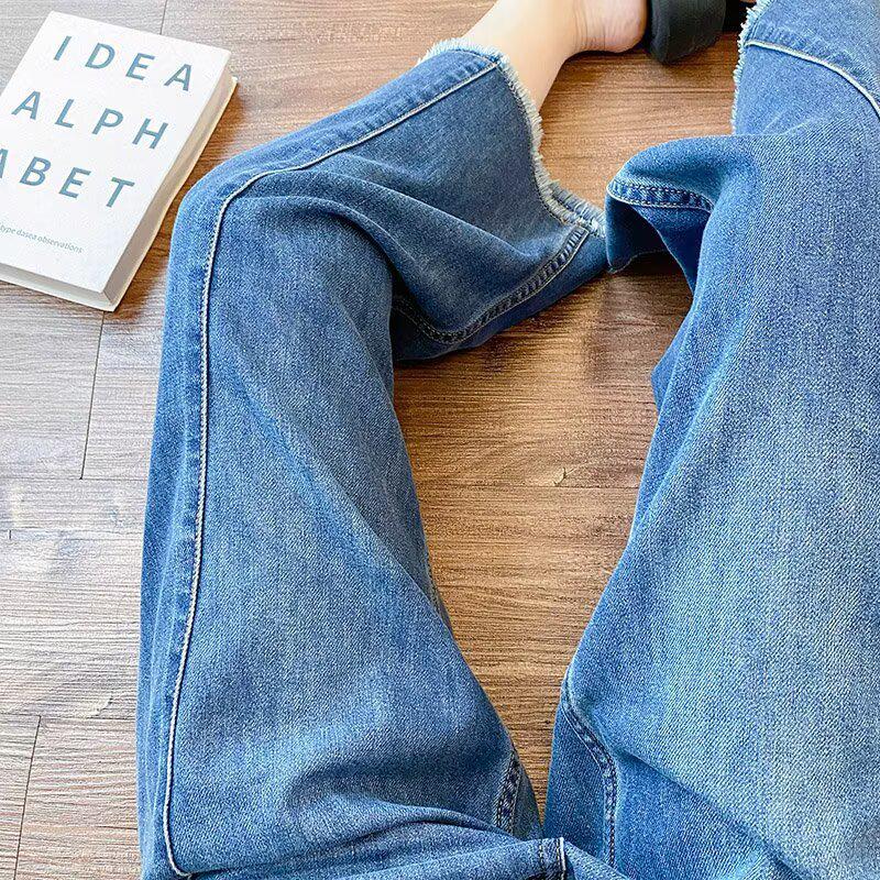 2025 Summer Women's High Waist Frayed Hem Retro Cropped Jeans - Loose, Slimming Wide Leg Style