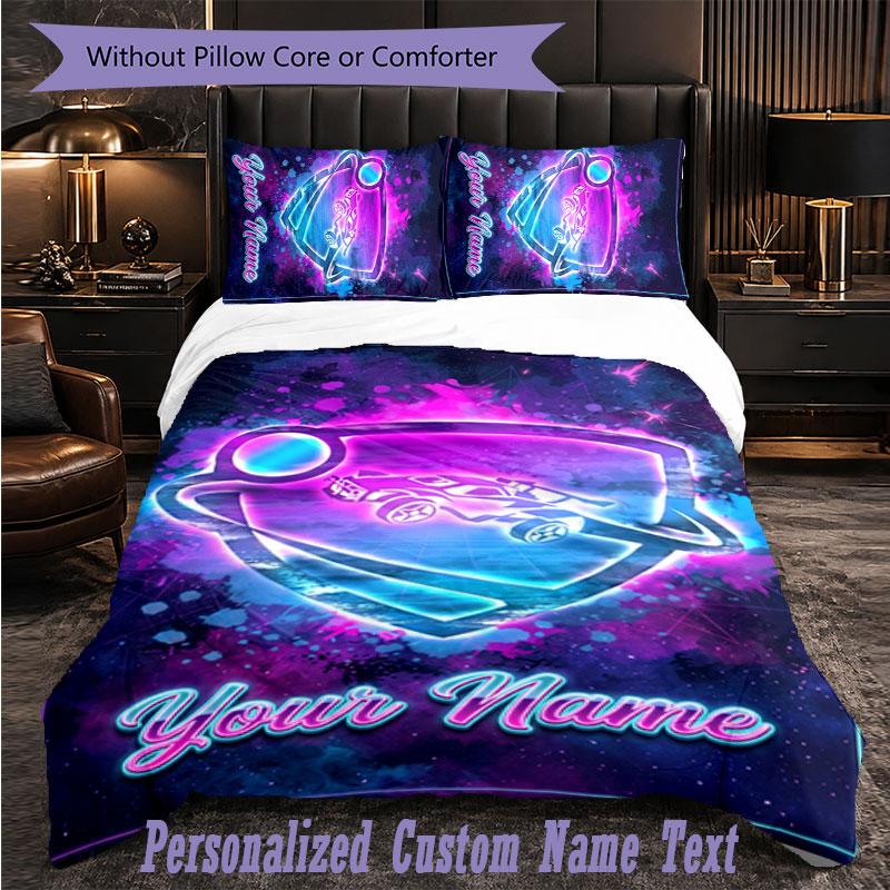 Personalized 3Pcs Bedding SetRocket League Custom Text Duvet Cover Pillowcase Set Bedroom Gift