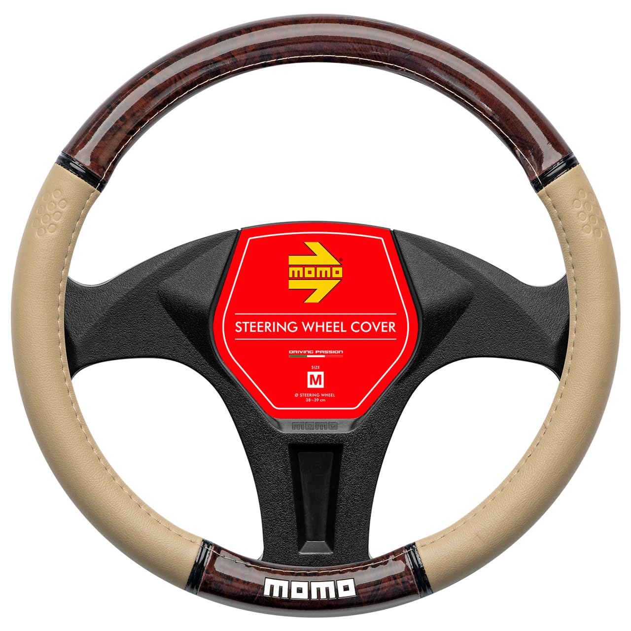 

MOMO LUXURY WOOD Steering Wheel Cover, Italy, Milan, Size M, Beige/Brown Wood