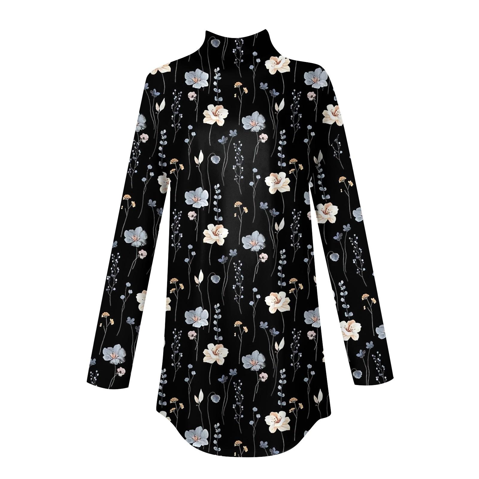 Женская модная повседневная футболка с длинным рукавом с высоким воротом и принтом — фото 4