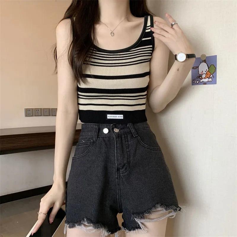 Women's Sports Stripe Camisole Summer Outer Wear Slim Fit Lining Sleeveless Sexy Top Outer Layer