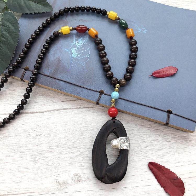 Retro Literary and Artistic Ebony Long Necklace, Men's and Women's Clothes Accessories Pendant, Versatile Sweater Chain Pendant