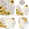 Sunflower Bathroom Sets with Shower Curtain and Rugs -Flower, 4-Piece Shower Curtain Sets with Rugs, Memory Foam Toilet Lid Cover, and Non-Slip