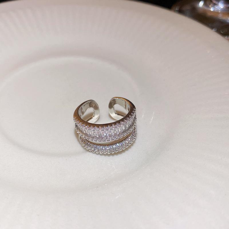 

Zircon checkerboard double-layer open ring temperament fashionable index finger ring simple personalized jewelry