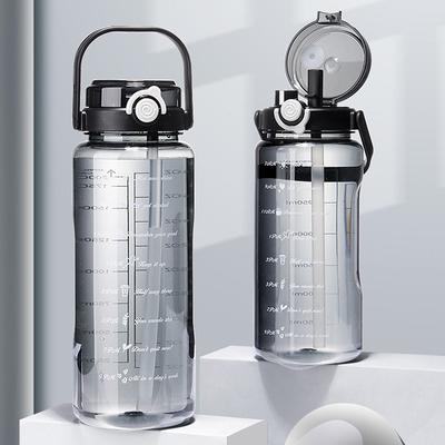 1.5/2Liter Sport Straw Water Bottle With Time Scale Plastic Summer Cold Juice Water Cup Large Capacity Portable Travel Bottles