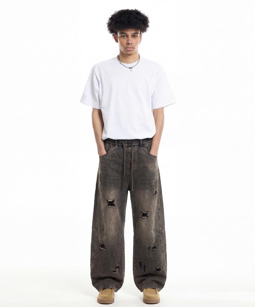 CREAM SODA LAB Distressed Wash Cut-Out Denim Pants Black