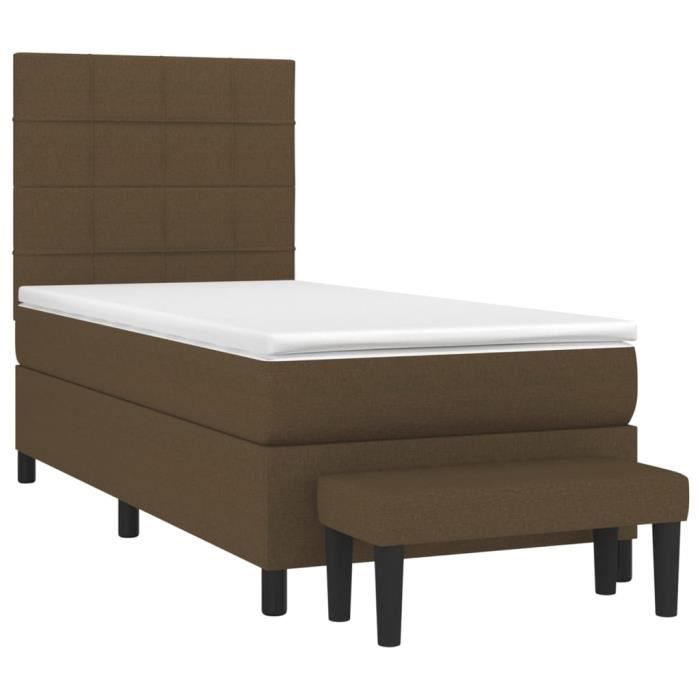 3136568 vidaXL Lit à sommier tapissier avec matelas Marron foncé 90x200 cm
