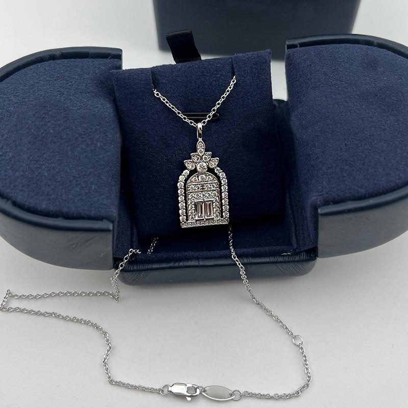 Женское Изысканное Ожерелье-Кулон с Подвеской «Замок с Алмазами» Haijia 2025 платиновый