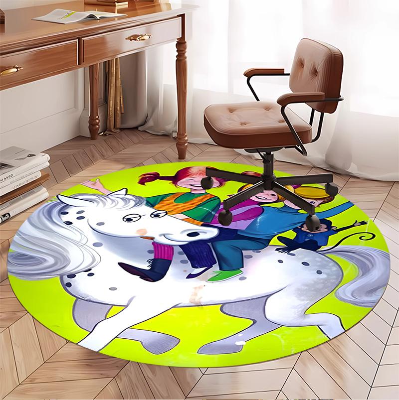 Pippi Longstocking Pattern Round Rug, Indoor/Outdoor Mat, for Picnic, Gameroom, Bedroom, Office, Living Room, Home Decor Carpet, Birthday Gift