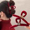 Lucky Red Flocking Shark Clip Festive Chinese New Year Hair Grab Fashion Wealth Hair Claw  Daily