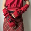 Red Knitted Arm Cover Hip-Hop Long Fingerless sleeves Stretchy Elbow Decoration Thumb Hole Gloves Teens Cosplay