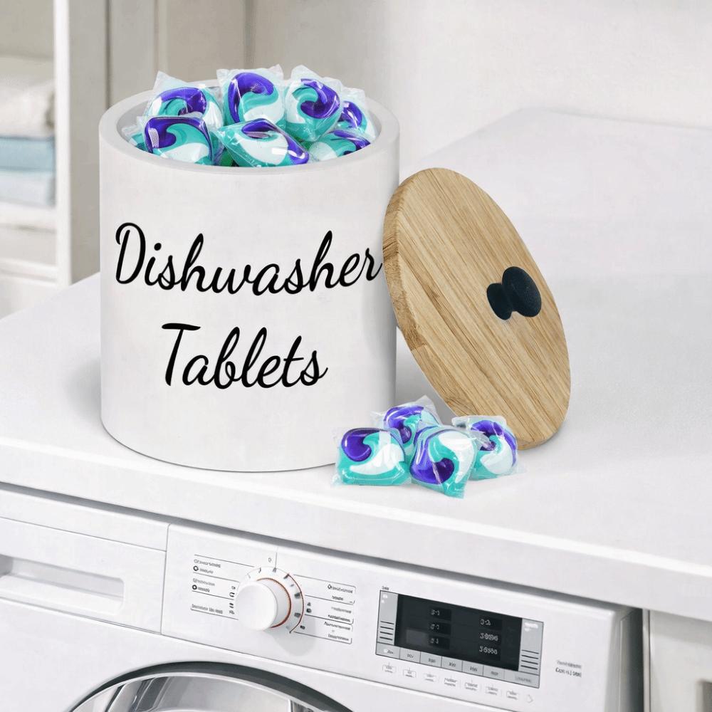 Wide Opening Dishwasher Pod Container Wood Laundry Pods Container Kitchen