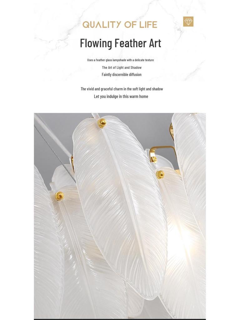 Postmodern Minimalist Feather Glass Chandelier for Living Room, Master Bedroom, or Dining Area