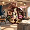 D Flat Pc Vintage Round Aluminum Metal Wall Sign  Floral  Namaste Blessings Design with Rustic Hands Cm Thin