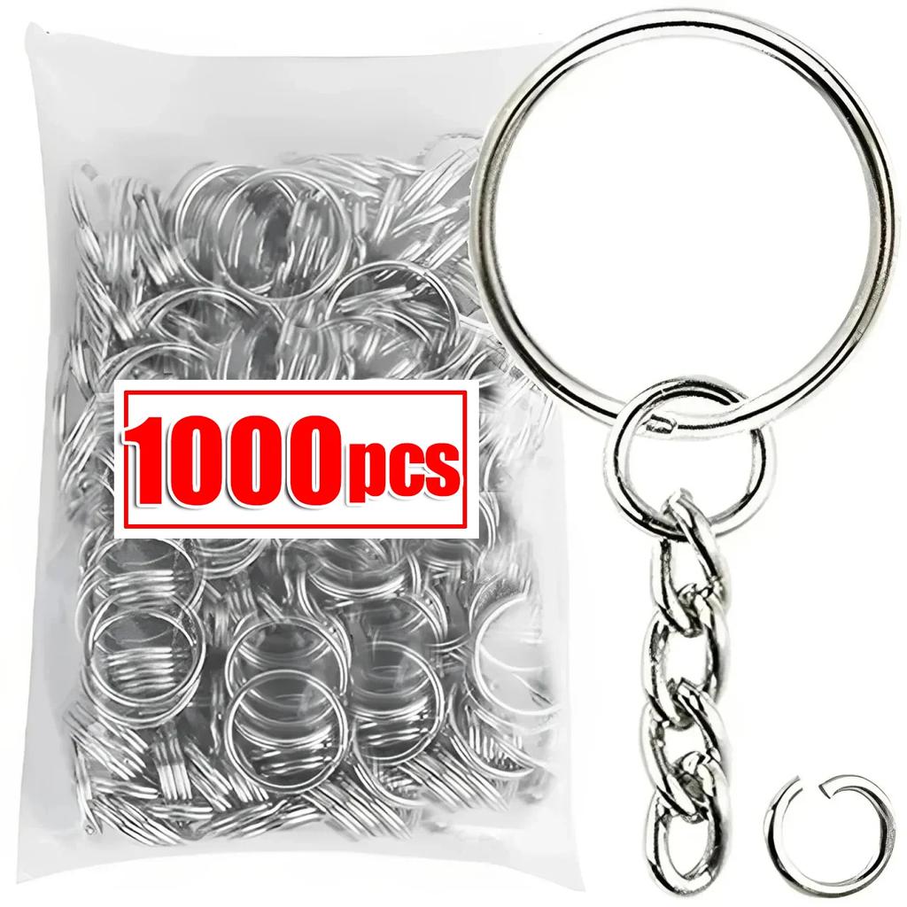 50-1000pcs Metal Blank Keyring Keychain Split Rings Keyfob Keyring Lobster Clasp Keychain Key Pendant Ring Stainless Steel Rings