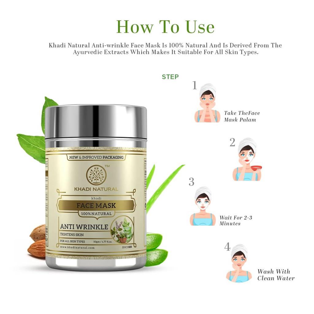 KHADI NATURAL Anti Wrinkle Herbal Face Mask 50g Pack of 1 for Brightening and Youthful Skin