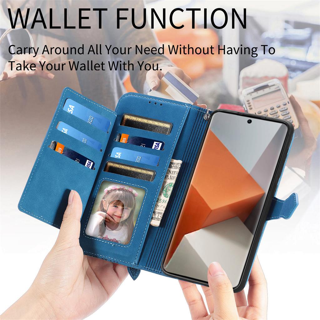 Dla Xiaomi Redmi Note 13 Pro+ 5G Etui portfelowe na zamek błyskawiczny ze smyczą, z kwiatowym nadrukiem, skórzane PU, pokrowiec na telefon