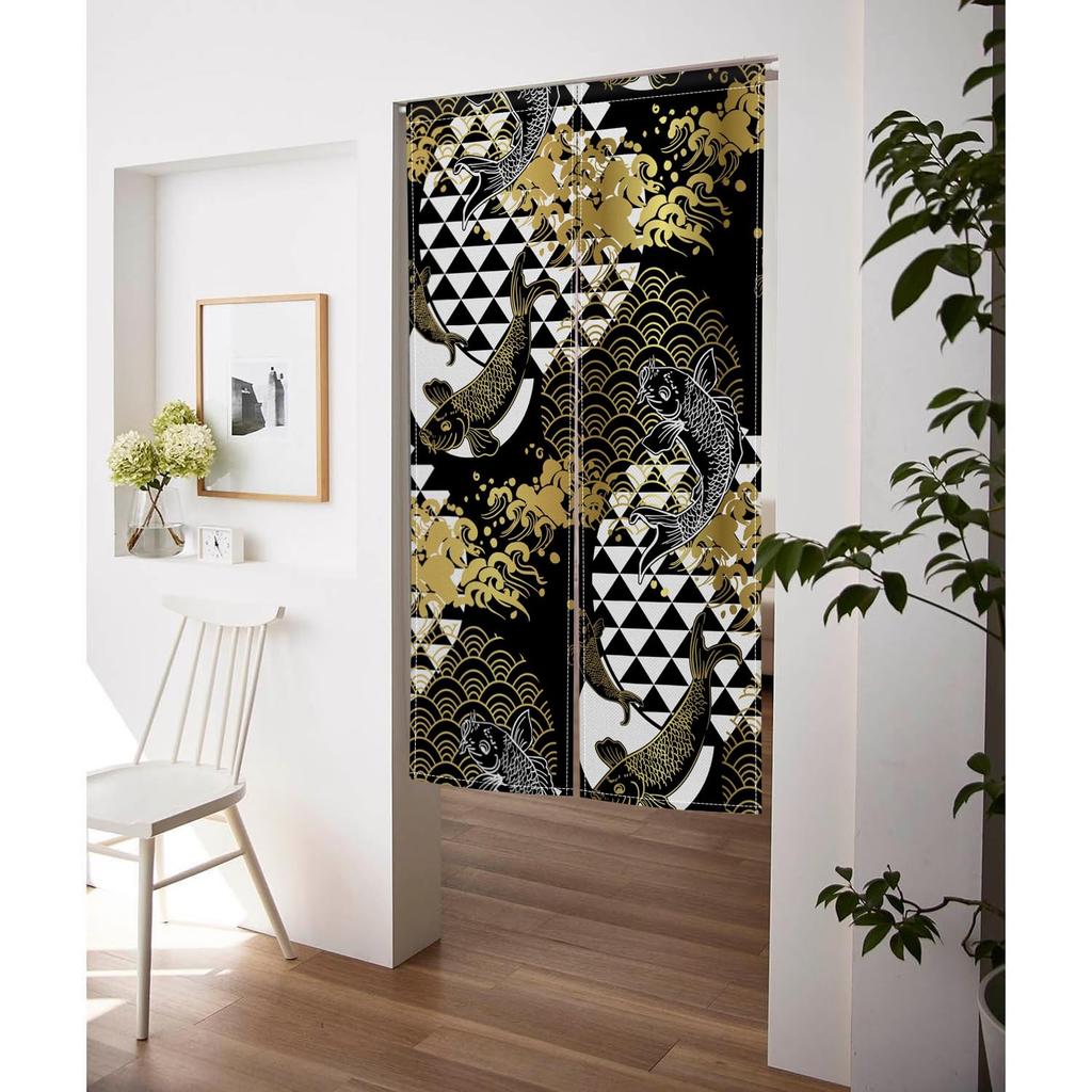 Qinunipoto Noren Japanese Style Carp and Wave Pattern Noren Width 85 X Length 150 Cm Interior Blindfold Stylish Blinds Light Blocking Room Divider