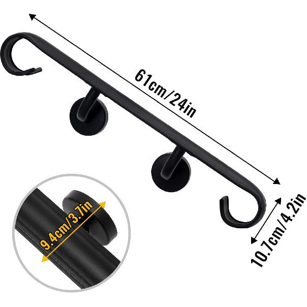 

Wall Handrail Wrought Iron, 2Ft Matte Black Staircase Handrails, Non-Slip Stair Handrail Fits 1-2 Steps, Wall Mount Handrail for Indoor or Outdoor 2 Ft