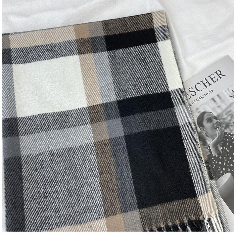Plaid Scarf Women's New Autumn and Winter Fashion Imitation Cashmere Fringed Shawl Warm and Thickened Scarf Windproof, Warm & Decorative