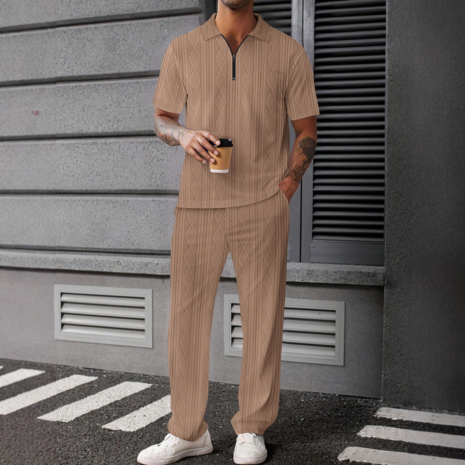 

Мужской однотонный текстурированный костюм с брюками с короткими рукавами, повседневный спортивный костюм с брюками с короткими рукавами XXXL верблюд