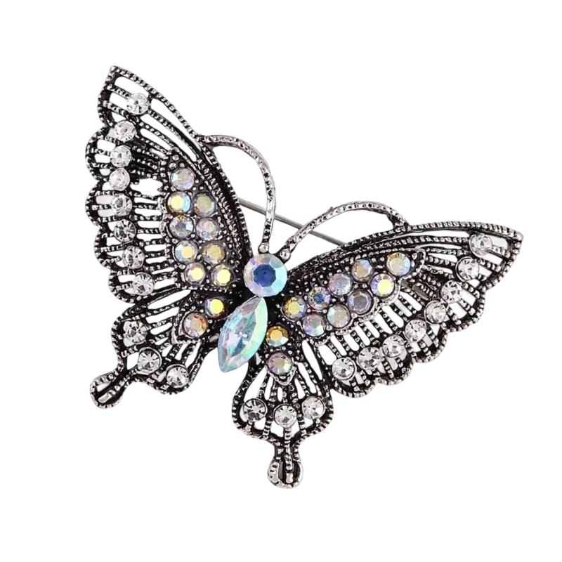 A52E Handmade Rhinestones Butterfly Brooch Elegant Festival Wedding Accessory Women