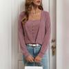Autumn Women's Square Neck French Long Sleeve Knitwear Brushed Pit Stripe Pullover