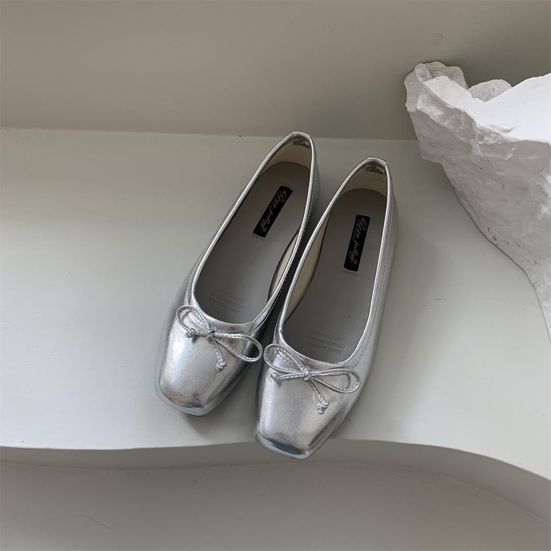 

Fashion Flats Shoes for Women Luxury Silver Ballet Shoes Women s New 2025 Autumn French Mary Jane High Heel Single Shoe Ladies 40