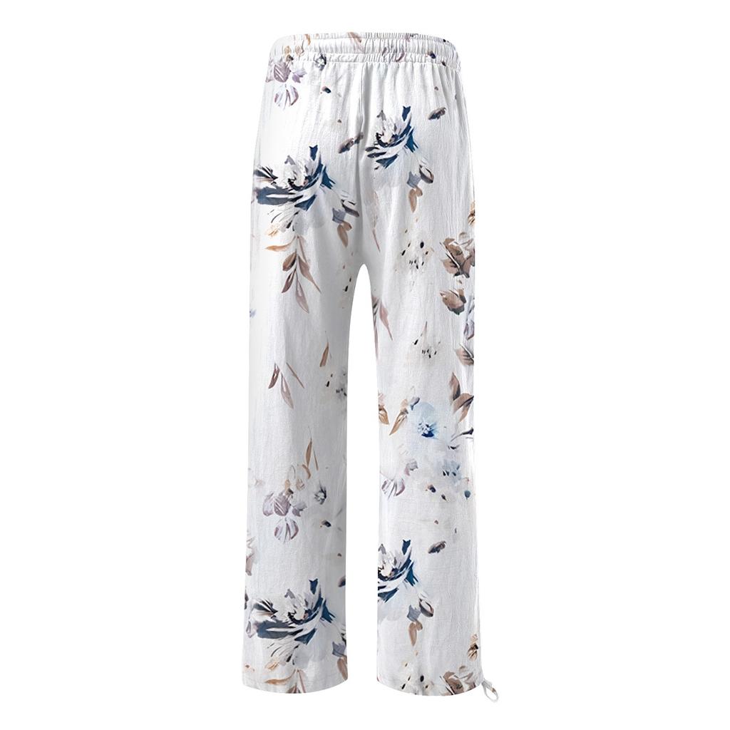 Women's  Casual Loose High Waist Cotton Linen Wide Leg Long Pants With Pockets