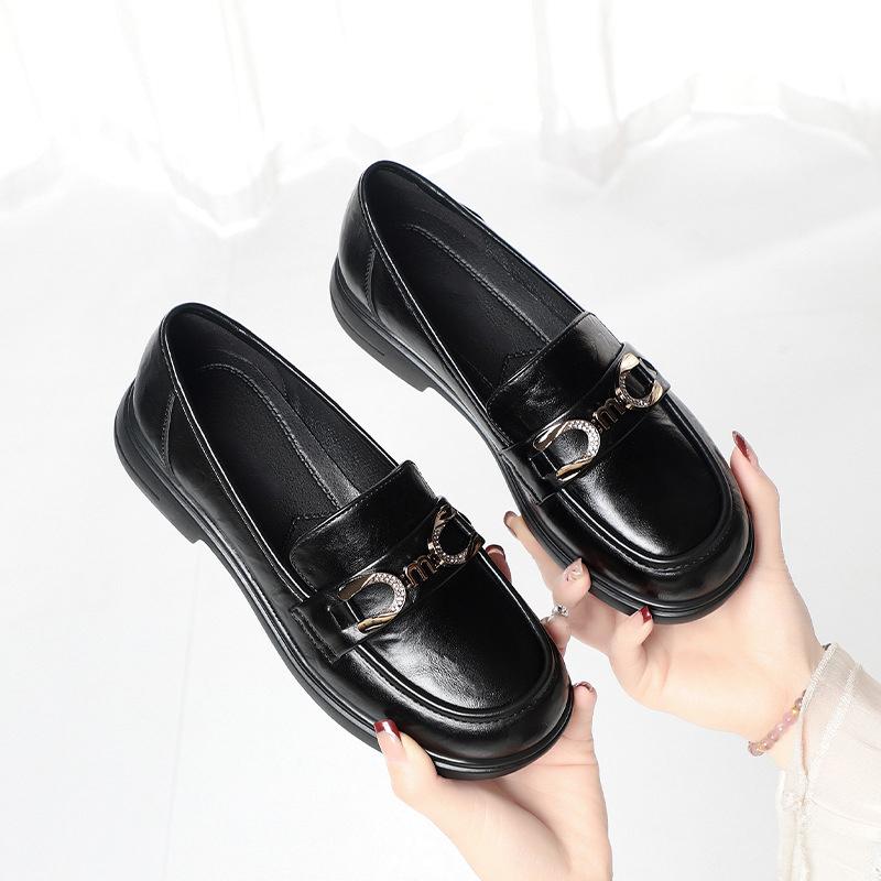 Small Leather Shoes Women's Spring New British Style Round Toe Flat Shoes Low Heel Flat Loafers Comfortable Single Shoes Elegant