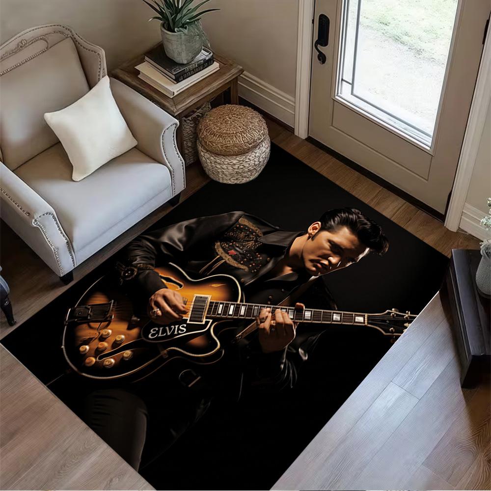 Elvis Presley Guitar Performance Floor Rug Office Rug Perfect for Game Room Entryway Outdoor Foyer Anti-slip Rug Office home decor