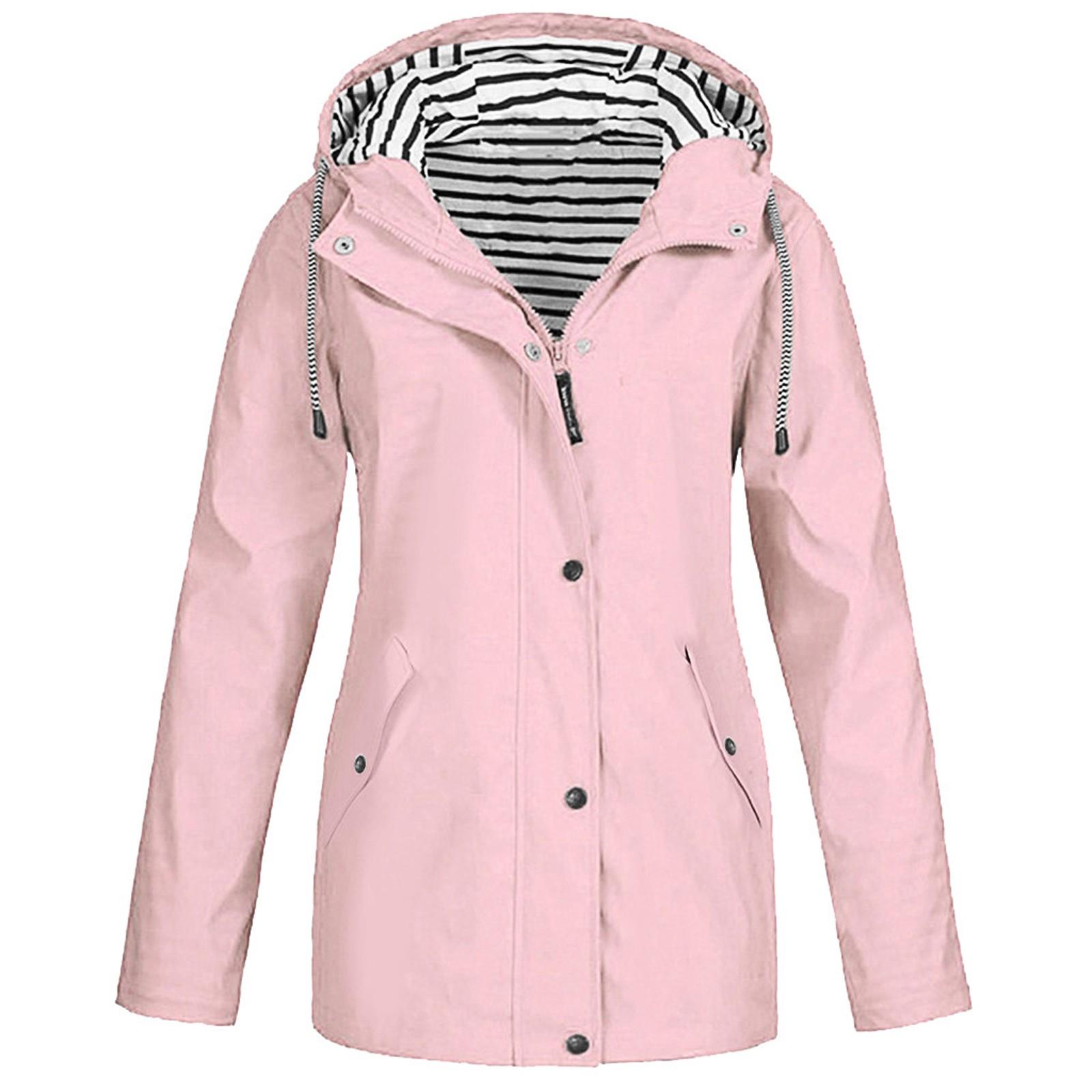 Women s Waterproof Hooded Rain Jacket - Lightweight Windbreaker with Striped Lining, Red XXXXL розовый