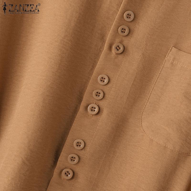 ZANZEA Women Casual Turn Down Collar Summer Short Sleeve Blouse
