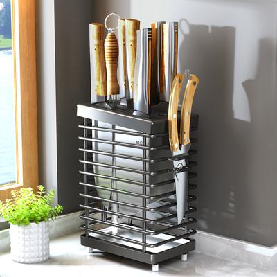Porte-couteaux en acier inoxydable à mailles argentées et noires, montage mural, support à couteaux de bureau en métal, 9 fentes, support de rangement pour couteaux de chef de cuisine