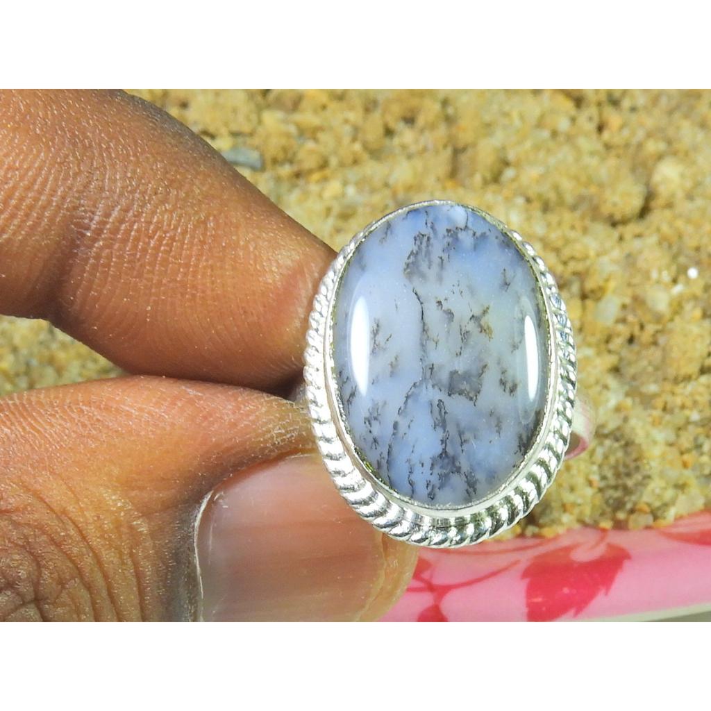 Natural Dendrite Opal 925 Sterling Silver Oval Handmade Ring Gift US-8.5 MK-51