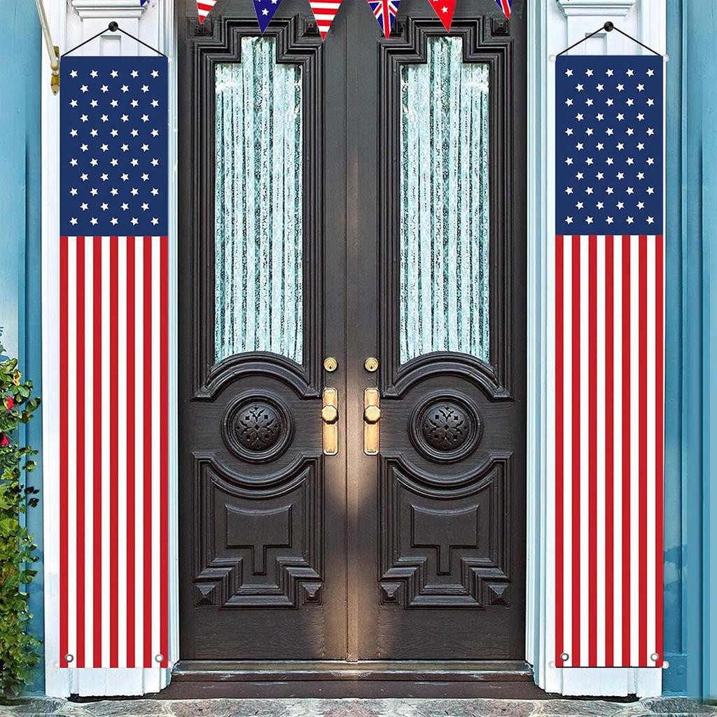 Patriotic Hanging Door Banner Set with Star and Stripe Design for Indoor Outdoor Entrance Decor 30x180cm Durable Material