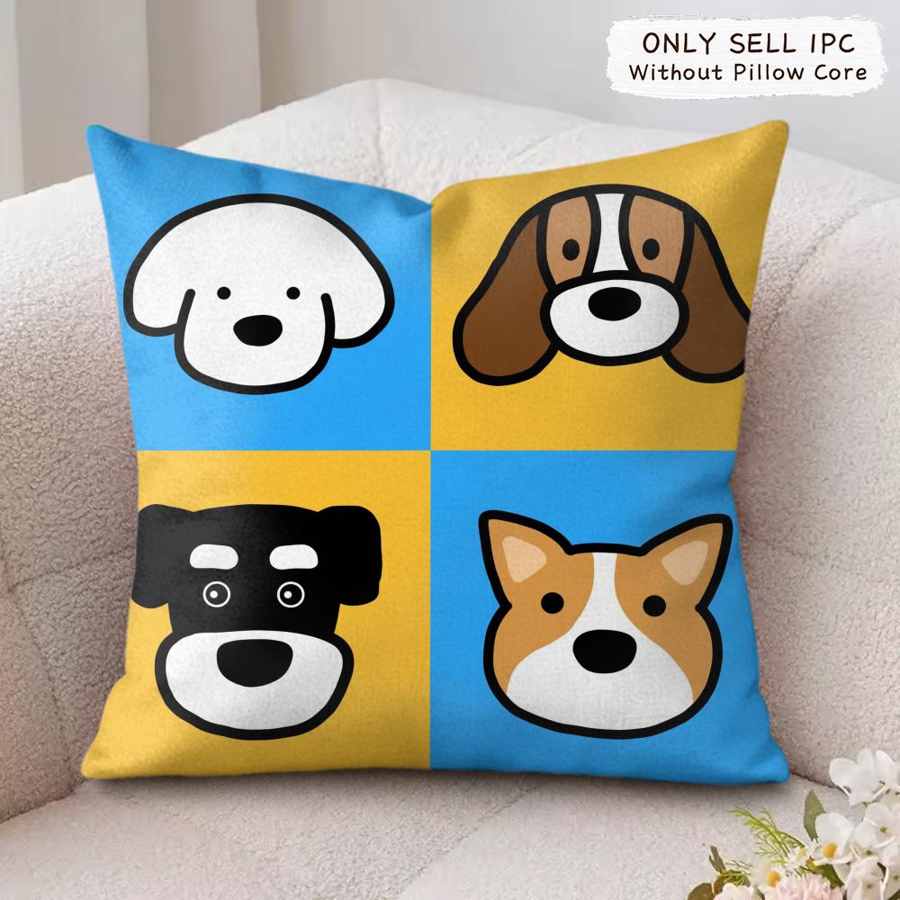 Cartoon Simple Cute Dog Cushion Cover Soft Plush Fabric DoubleSided Printed Cushion Covers for All Seasons Home Decor