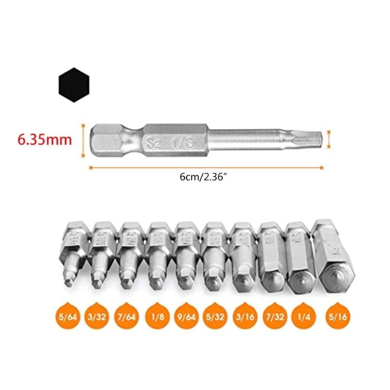Professional Grade 10PCS Screwdriver Bits Set S2Alloy Steel 5/32 3/16 7/32 1/4 5/16 5/64 3/32 7/64 1/8 9/64