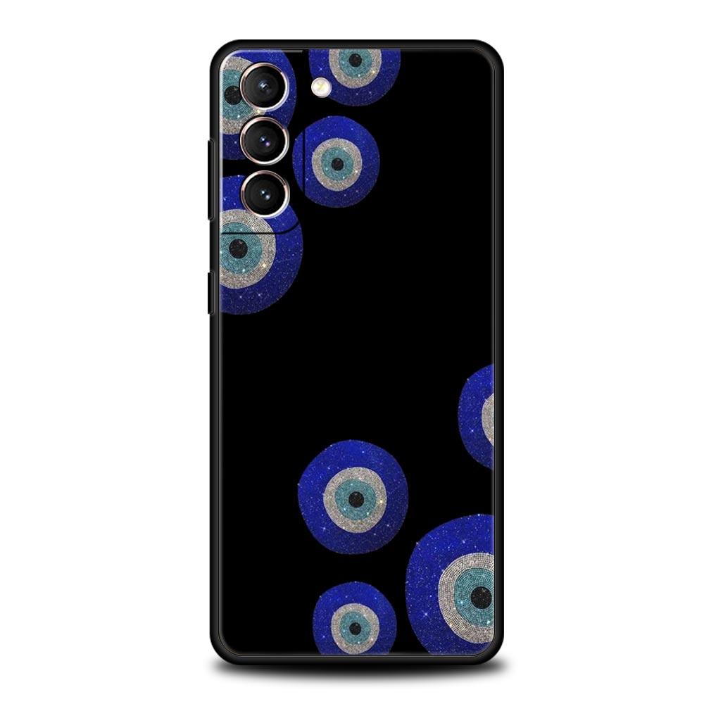Phone Case For Samsung Galaxy S23 S22 Ultra S20 S21 FE 5G S10 S9 Plus S10E S8 Note 20 Black Cover Lucky Eye Blue Evil Eye Print